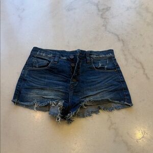 Blank NYC Dark Blue Distressed High-Rise Jean Shorts